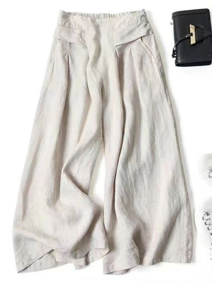 Luxurious Cotton &  Linen Wide Leg High Waisted Loose Pants with , Comes in Multiple  Colors.