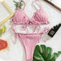 Ribbed Tie-Front Triangle Bikini Set-Multiple Colors