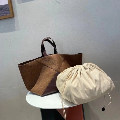 Hexagonal Patchwork  Velvet & Vegan  Leather Tote