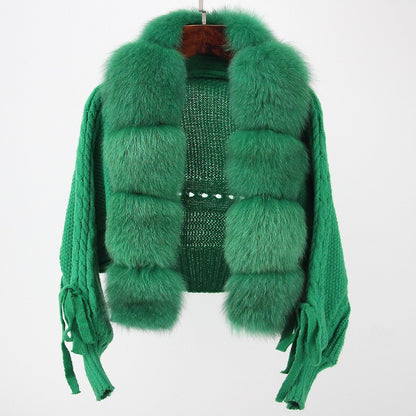 Elegant Loose Knitted Jacket with Faux Fur Collar.  Mutiple  Vibrant  Colors to Choose  From.