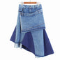 Vintage Denim Skirt Matching with Mixed Hemline Fabrics