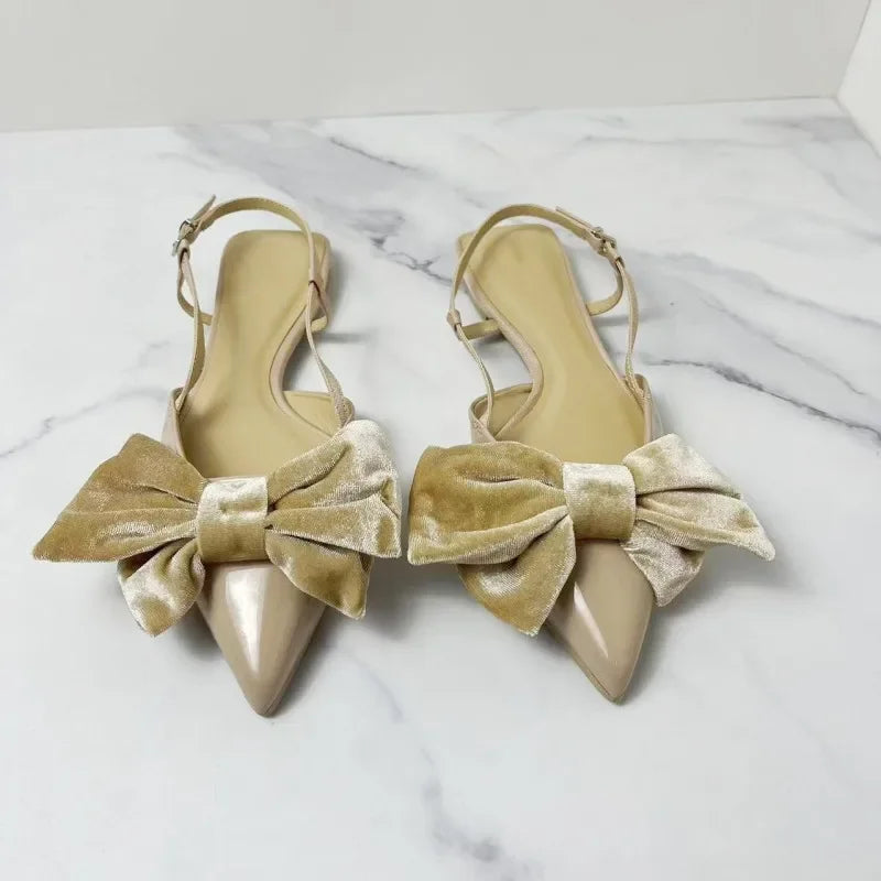 Stylish Beige Bow Embellished Flat shoes