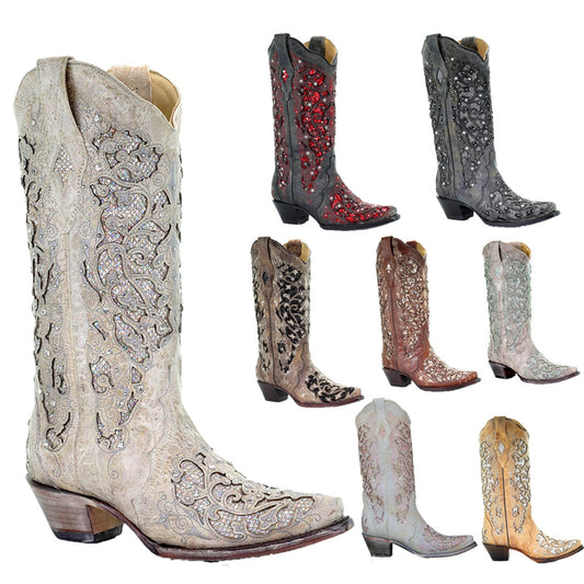 Super Stylish Embroidered Solid Thick Heel Cowgirl Boots