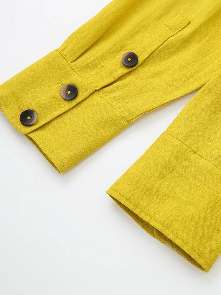 Linen Wrap Shirt & Wide-Leg Pant Set – Chartreuse Chic