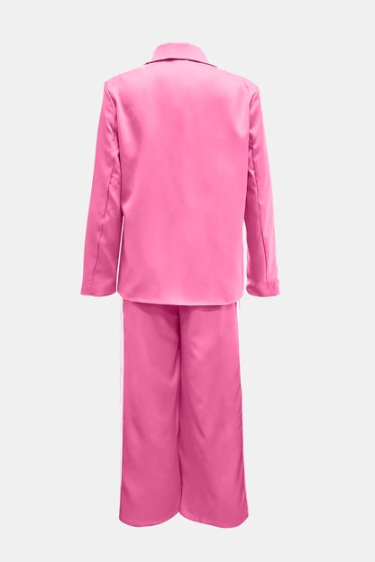Athleisure‐Inspired Three‐Stripe Blazer & Wide-Leg Pant Set
