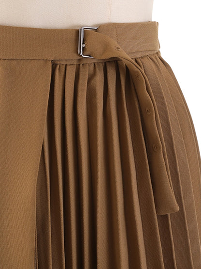 Elegant Long A-Line Draped Pleated Skirt