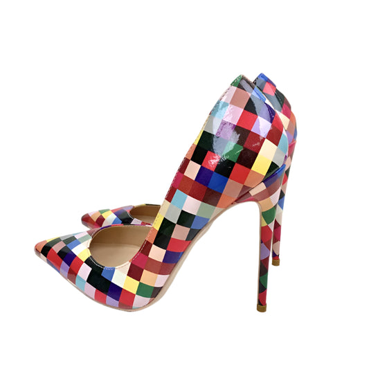 Prismatic Mosaic Patent Pointed-Toe Stiletto Pumps
