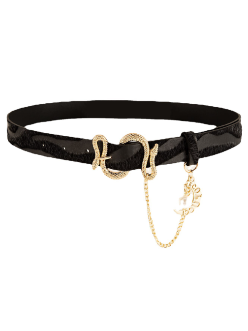 Jacquard Velvet Women's Belt with Decorative  Chain and Snake Buckle