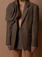 Stylish Coffee Color One Button Suit Jacket with a 3D Flower Detail, Loose Style