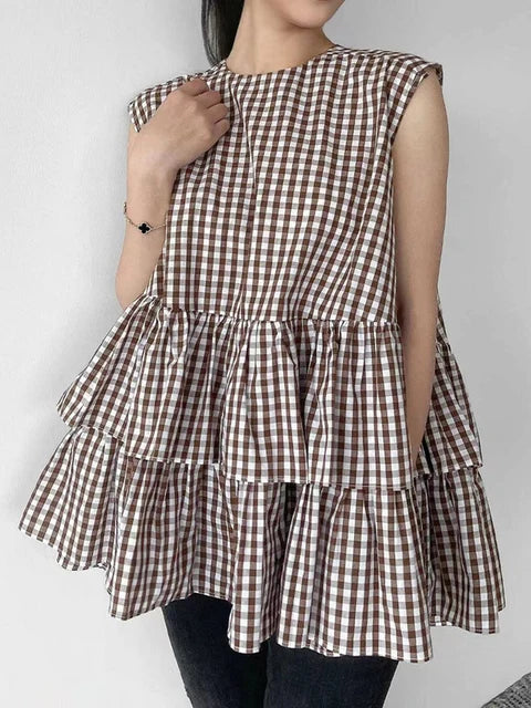 Sleeveless Tiered Ruffle Swing Tunic Top