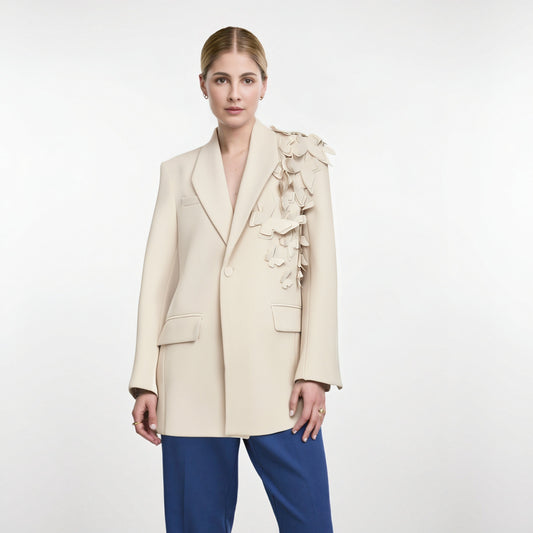 3D Butterfly Embellished Cream Blazer – Art Meets Tailoring