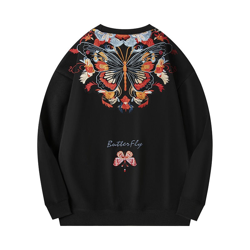 Zhuangzhou Meng Die Embroidered Round Neck Unisex Pullover