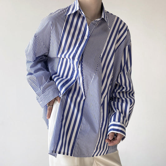 Modern Asymmetrical Striped Button‐Down Shirt