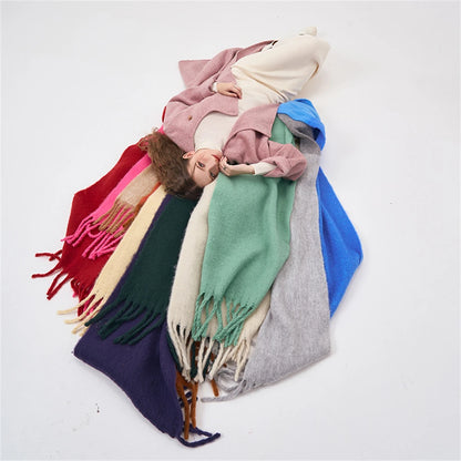 Simple Color Blocking Soft Plush  Cashmere Like Thick  Extra Long Scarf/ Shawl