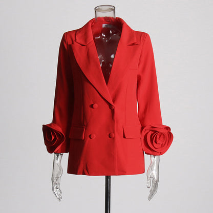 Elegant Suit Jacket with three Quarter 3D Flower ySleeves