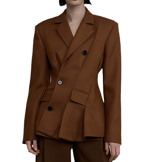 Women's Caramel Diagonal Single Breasted Blazer