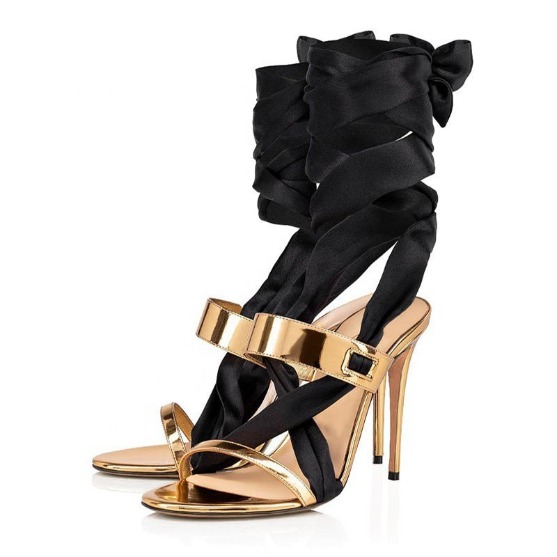 Satin Ribbon Wrap Stiletto Sandals – Luxe Lace-Up Heels