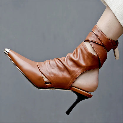 Viper Edge Cutout Ankle Wrap Heels – Black | Tan | White