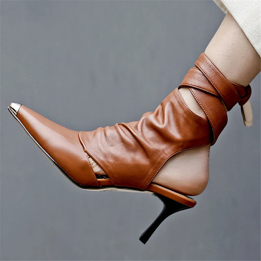Viper Edge Cutout Ankle Wrap Heels – Black | Tan | White