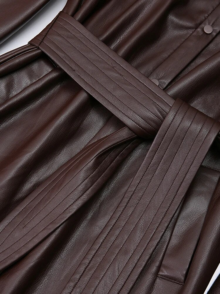 Stylish Leather Single Breasted Trench Coat