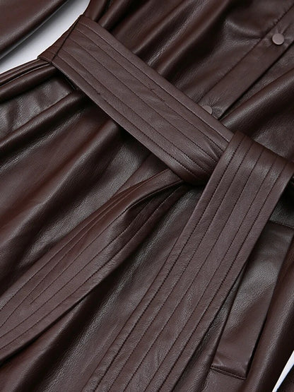 Stylish Leather Single Breasted Trench Coat