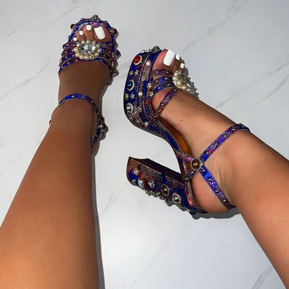 Royal Envy Jeweled Brocade Platform Sandals
