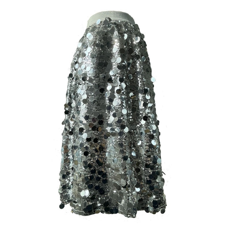 Dazzling Silver Sequin Skirt With  Elastic Waist
