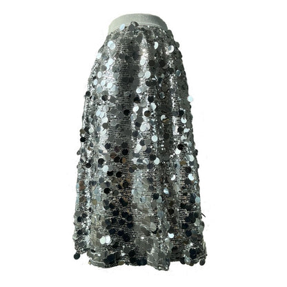 Dazzling Silver Sequin Skirt With  Elastic Waist
