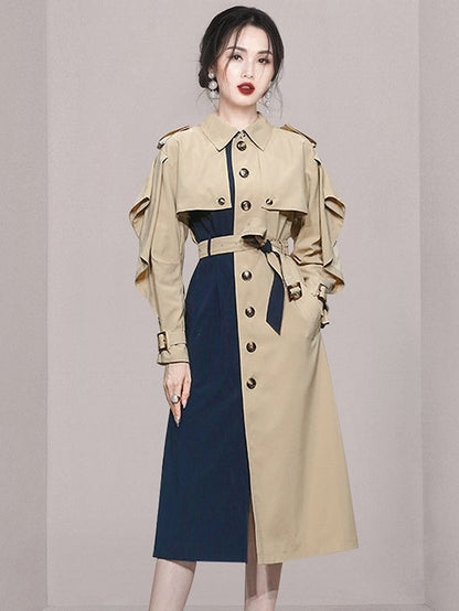 Mid Length Coat in Contrasting  Colors and a Belt