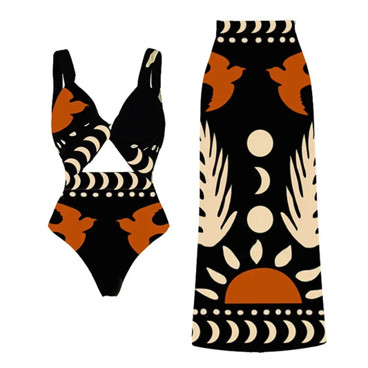 Solar Ritual 2-Piece Cutout Swimsuit & Skirt Set
