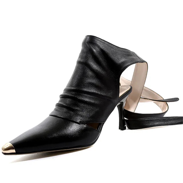 Viper Edge Cutout Ankle Wrap Heels – Black | Tan | White