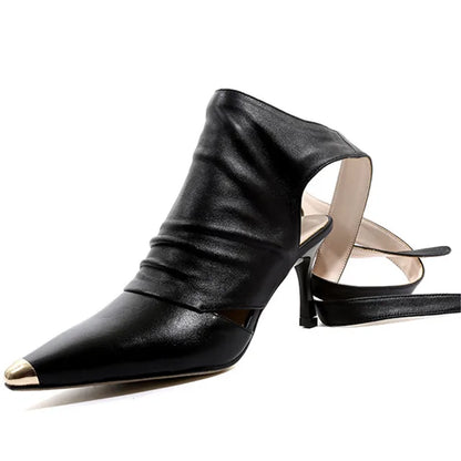 Viper Edge Cutout Ankle Wrap Heels – Black | Tan | White