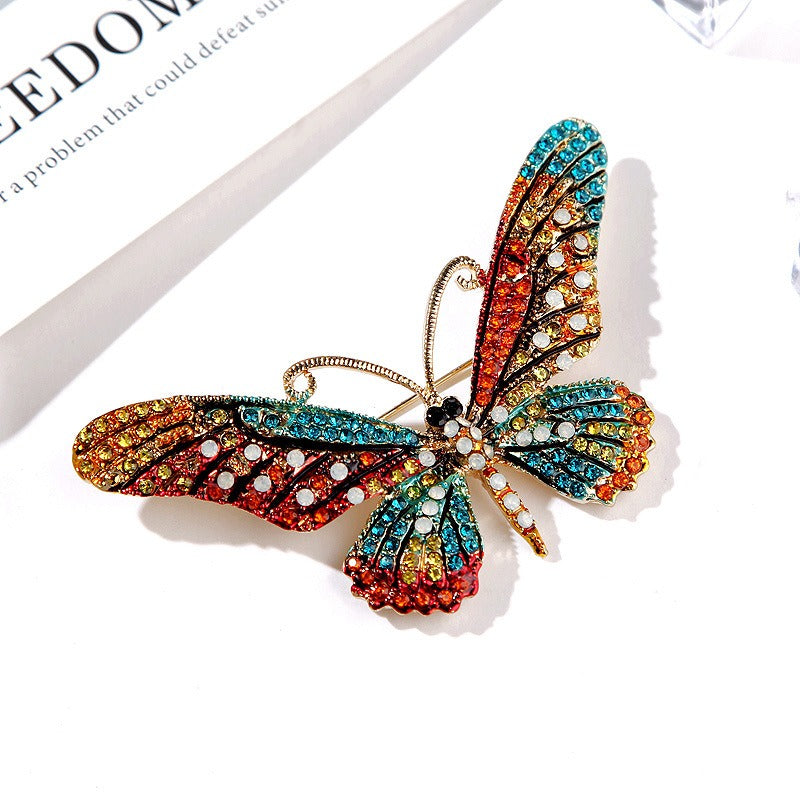 Minimalist  Butterfly Shaped Brooch Pin With Diamond Inlaid Enamel