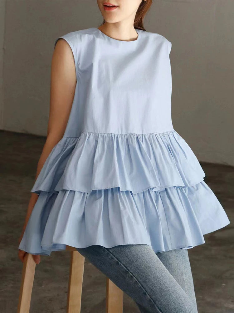 Sleeveless Tiered Ruffle Swing Tunic Top