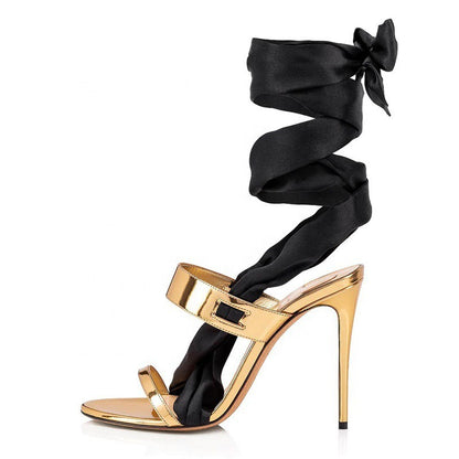 Satin Ribbon Wrap Stiletto Sandals – Luxe Lace-Up Heels