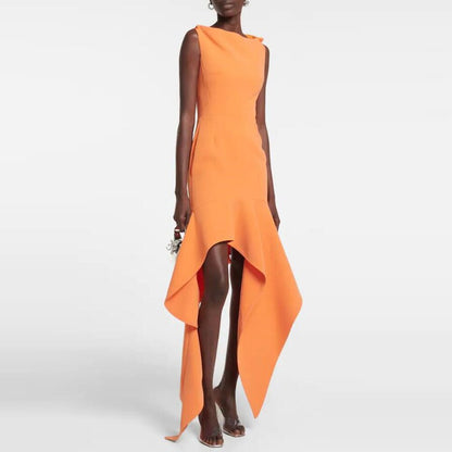 High Fashion Orange Dress With Asymmetrical Hemline