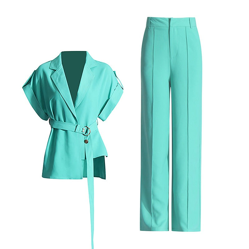 Elegant Two-Piece Safari Style Pant Suit for Ladies