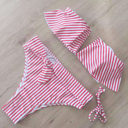 Candy Stripes Bandeau Ruffle Bikini Set