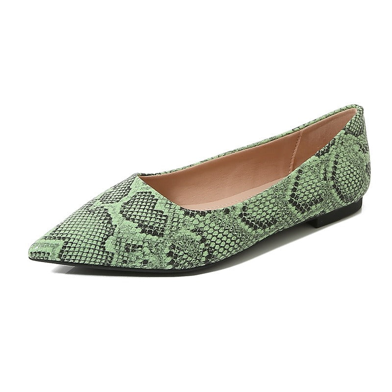 Serpentina Snake-Print Pointed-Toe Slip-On Flats