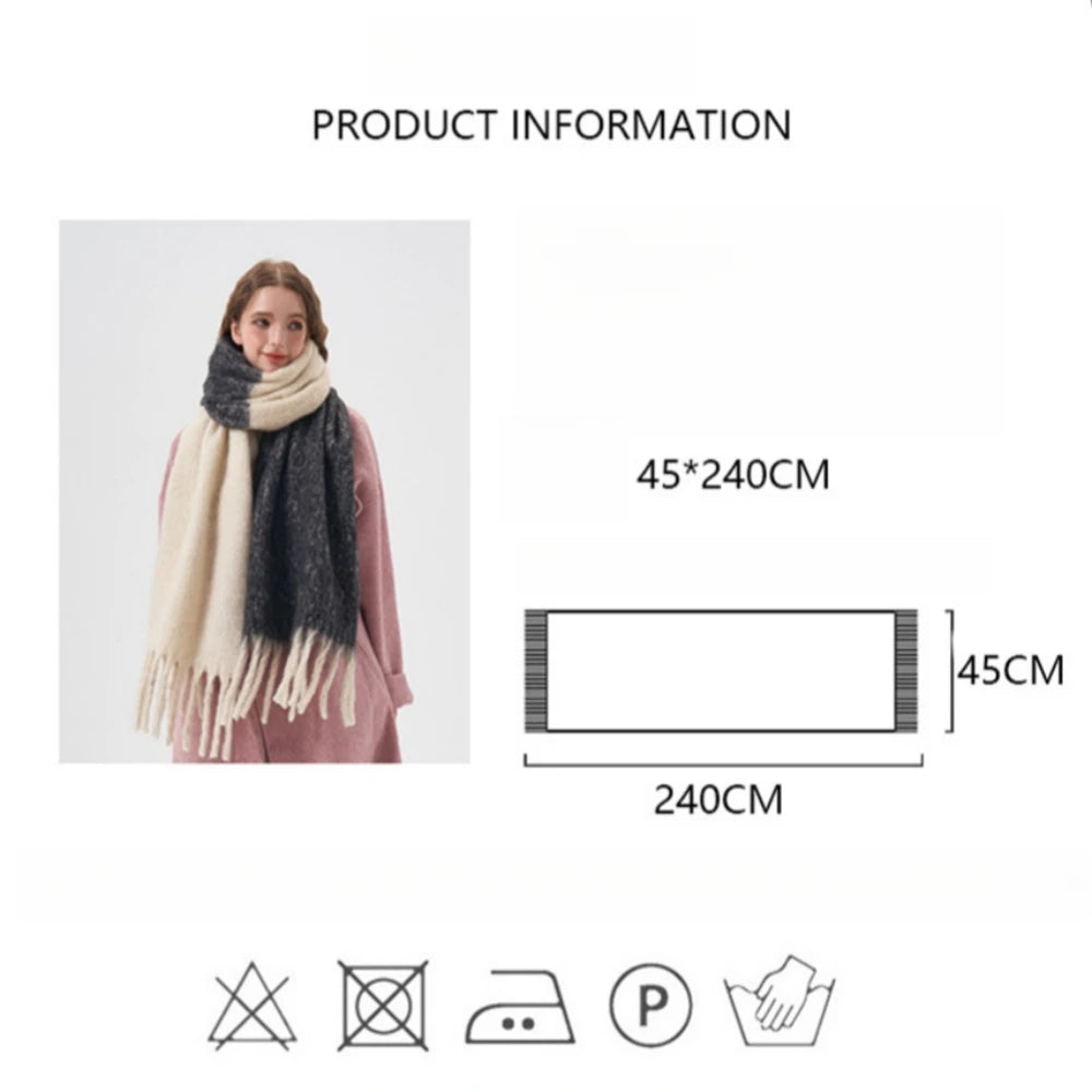 Simple Color Blocking Soft Plush  Cashmere Like Thick  Extra Long Scarf/ Shawl