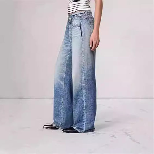 Vintage Wash High-Waisted Wide Leg Jeans