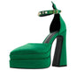 Glam Luxe Satin Platform Heels with Rhinestone Ankle Strap