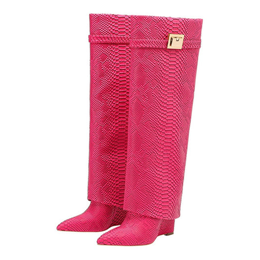 Venomous Chic Red Python Knee-High Leather Boots-Multiple Colors