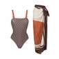 Reversible Retro Dot One-Piece Swimsuit with Colorblock Sarong - 2-in-1 Beach Set
