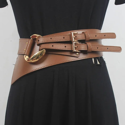 Double Buckle Waist Belt in Black, Coffee, Dark Grey, Caramel, and Apricot – Bold, Chic, and Figure-Flattering