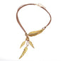 Feather Leaf Black Leather Rope Multi layered Tassel Necklace