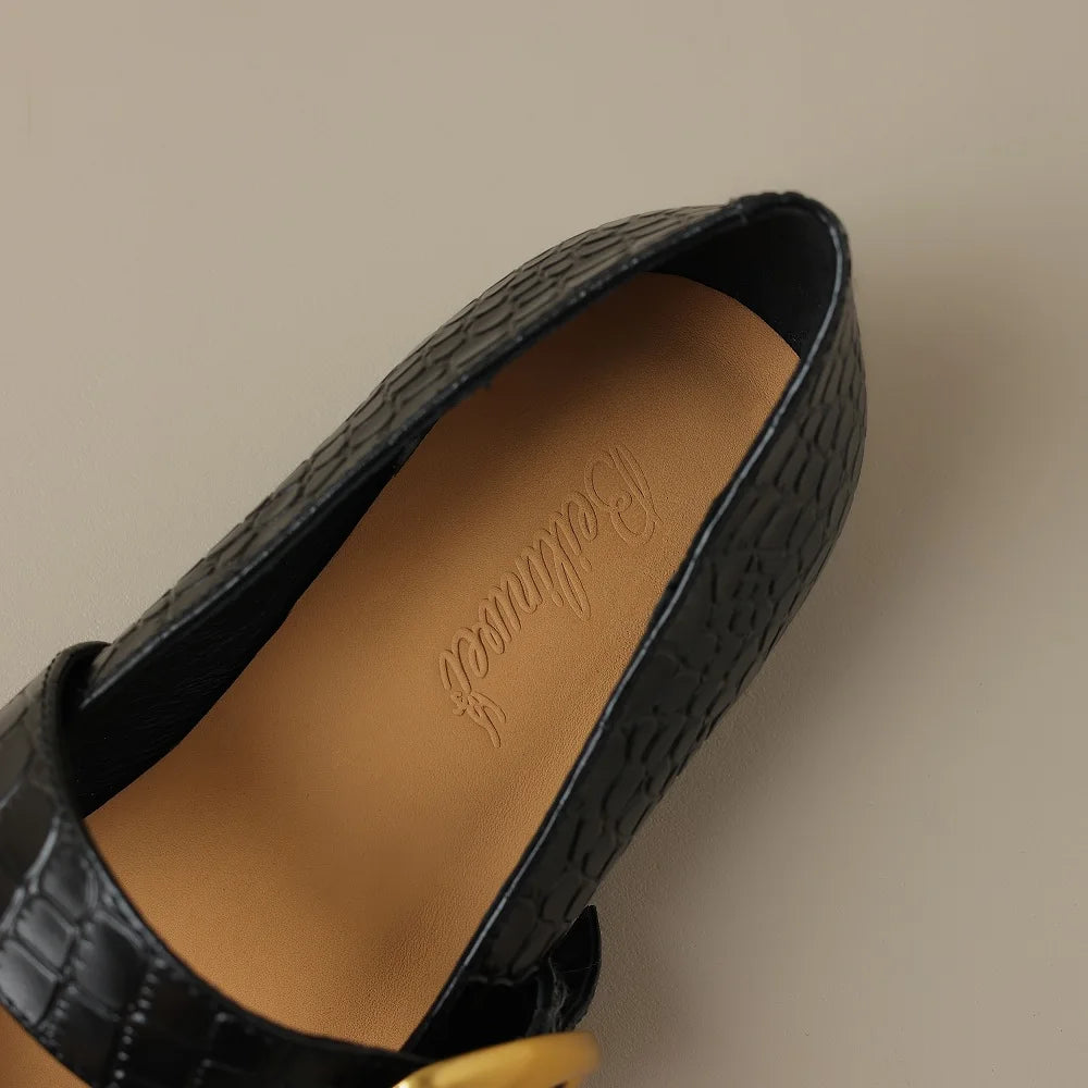Pendo Croc-Embossed Mary-Jane Pointed Flats