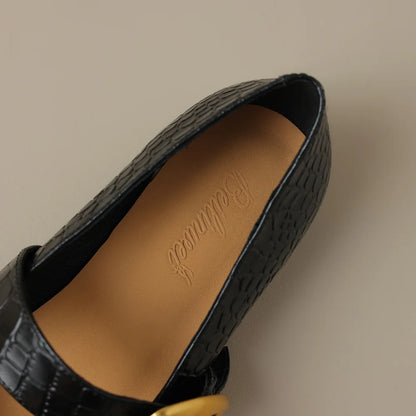 Pendo Croc-Embossed Mary-Jane Pointed Flats