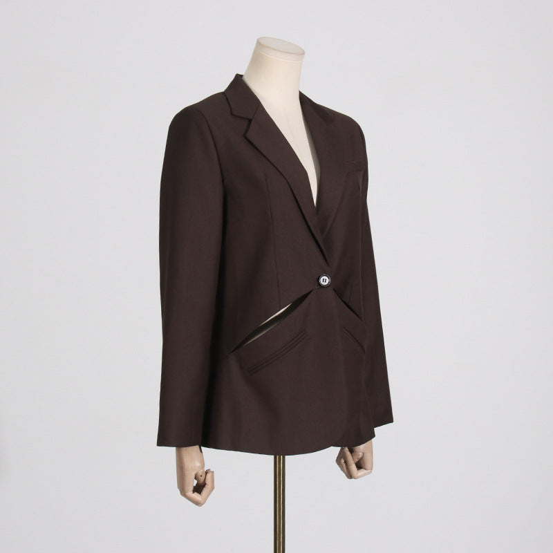 Coffee Colored  Cutout Blazer – Bold Meets Business