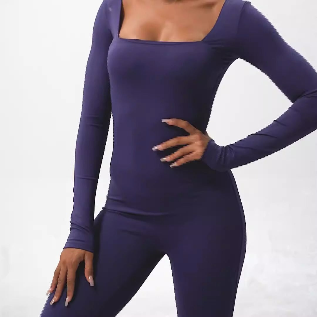 Figure Hugging Long-sleeved Sports Jumpsuit in Multiple Colors